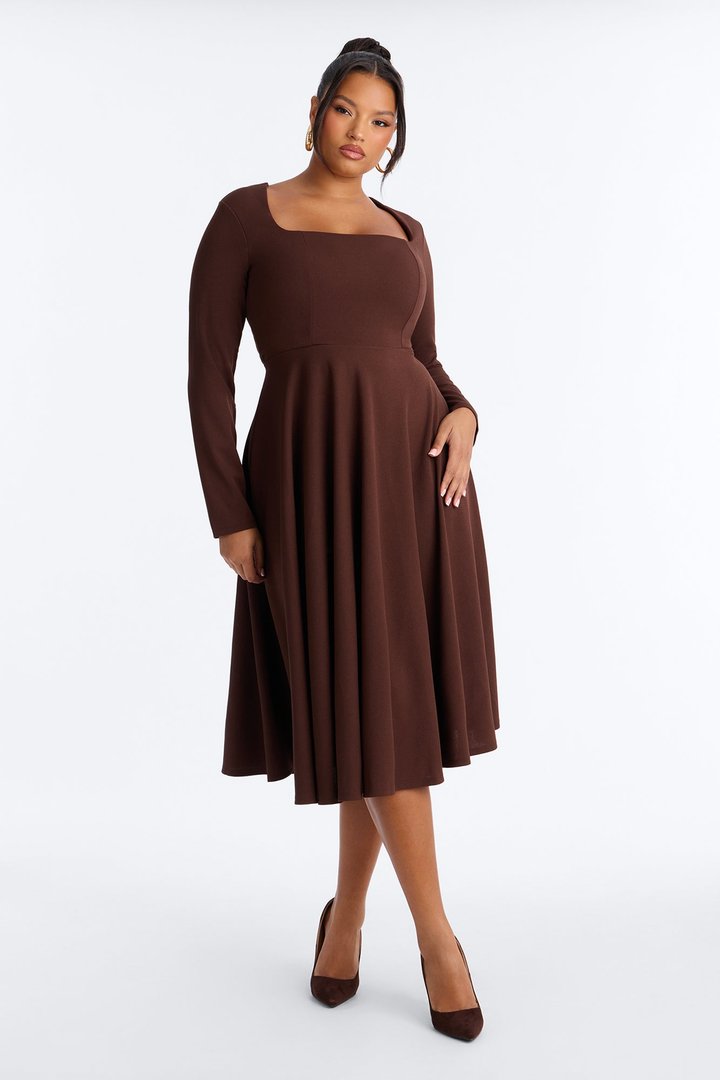 Alena Long Sleeve Midi Dress - Chocolate
