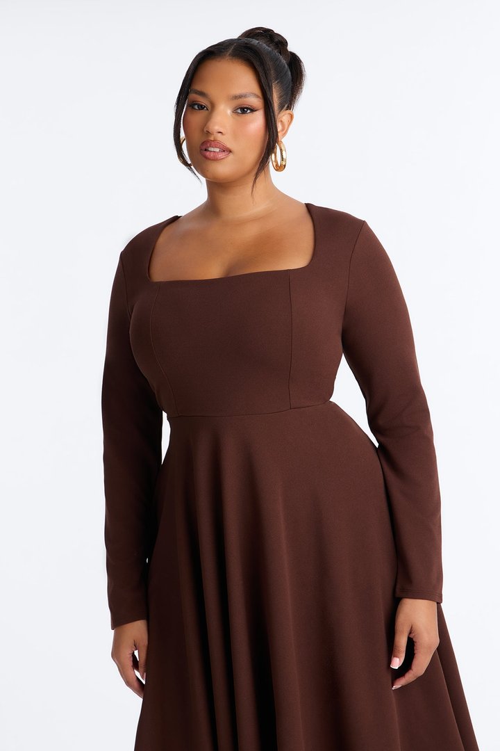 Alena Long Sleeve Midi Dress - Chocolate