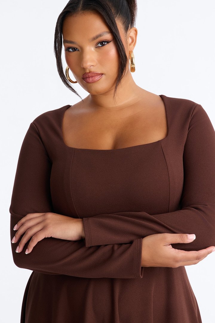 Alena Long Sleeve Midi Dress - Chocolate
