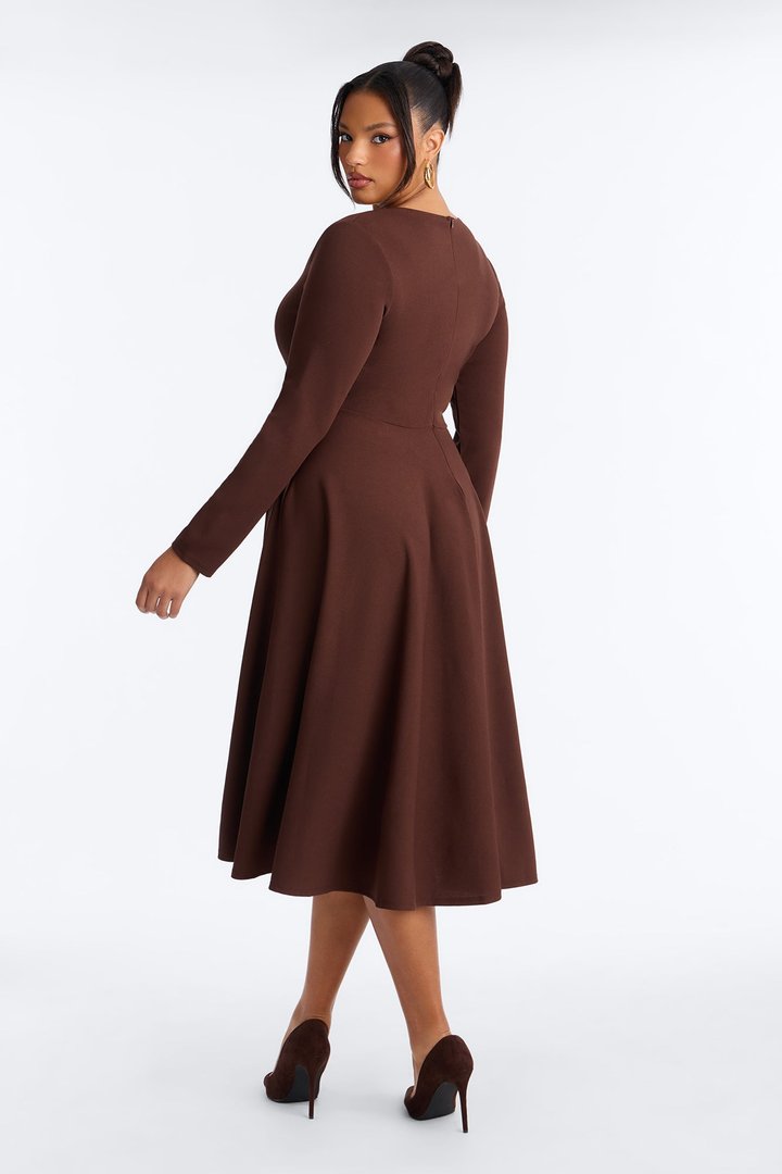 Alena Long Sleeve Midi Dress - Chocolate