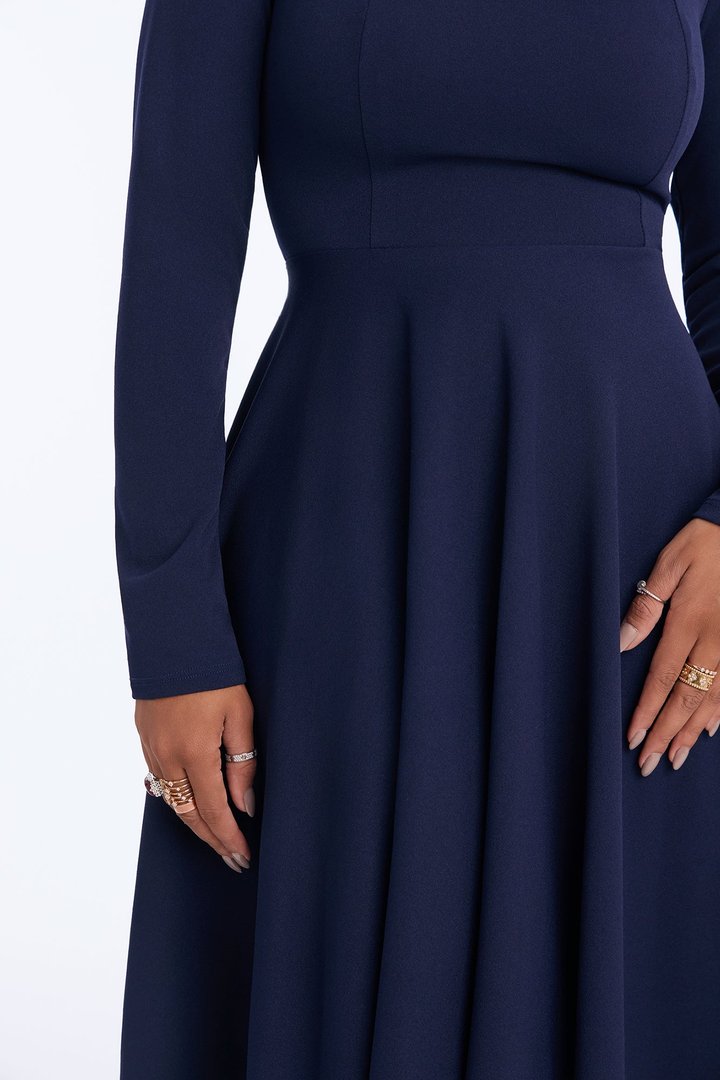 Alena Long Sleeve Midi Dress - Navy