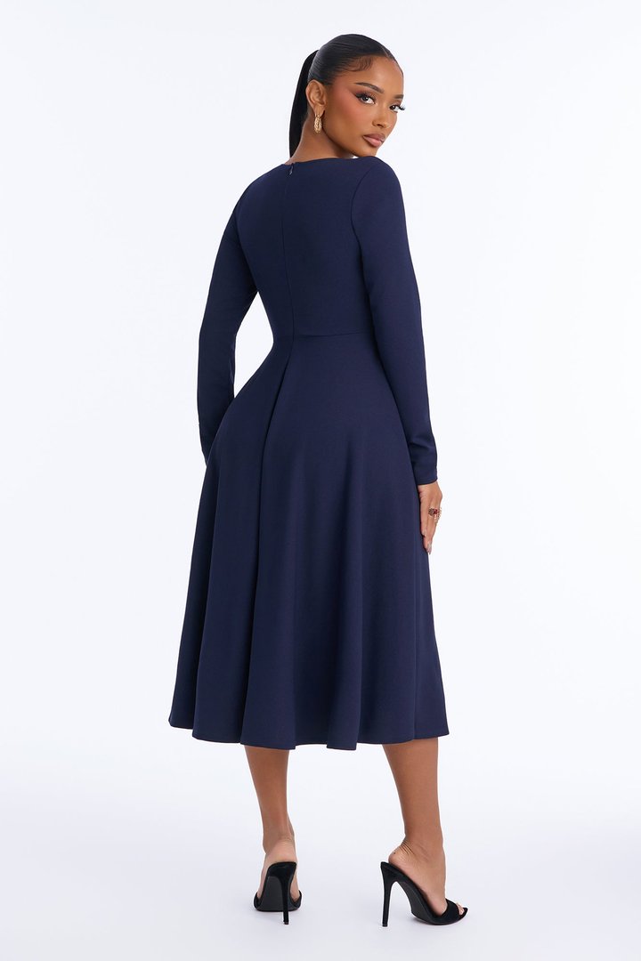 Alena Long Sleeve Midi Dress - Navy