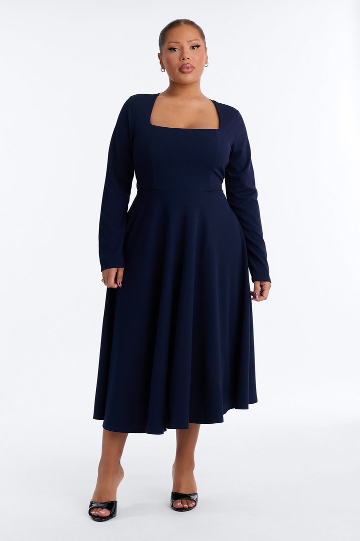 Alena Long Sleeve Midi Dress - Navy