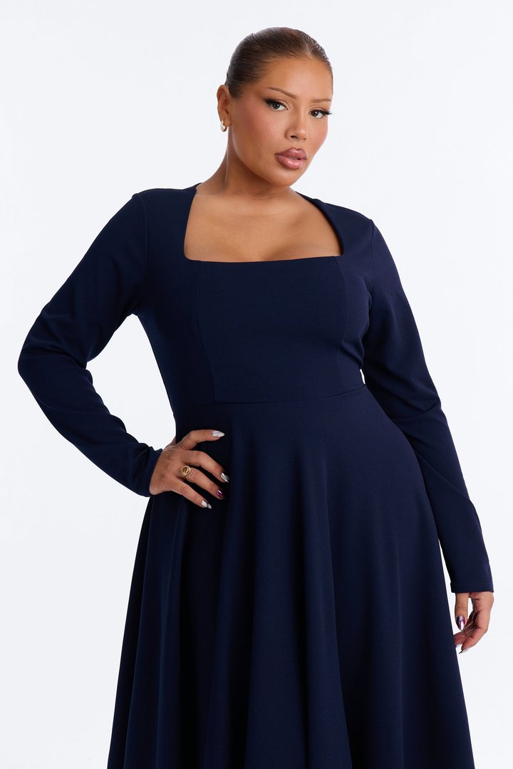 Alena Long Sleeve Midi Dress - Navy