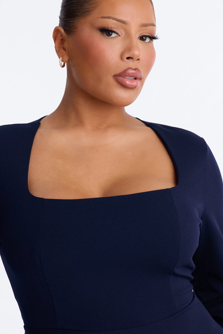 Alena Long Sleeve Midi Dress - Navy