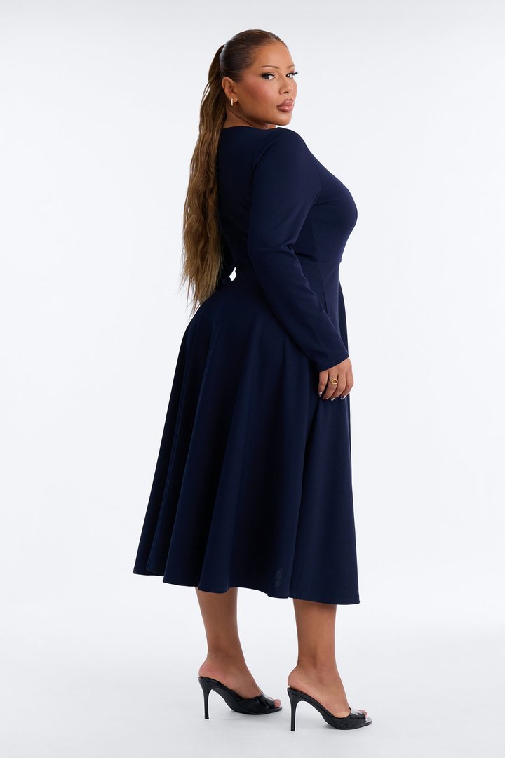 Alena Long Sleeve Midi Dress - Navy
