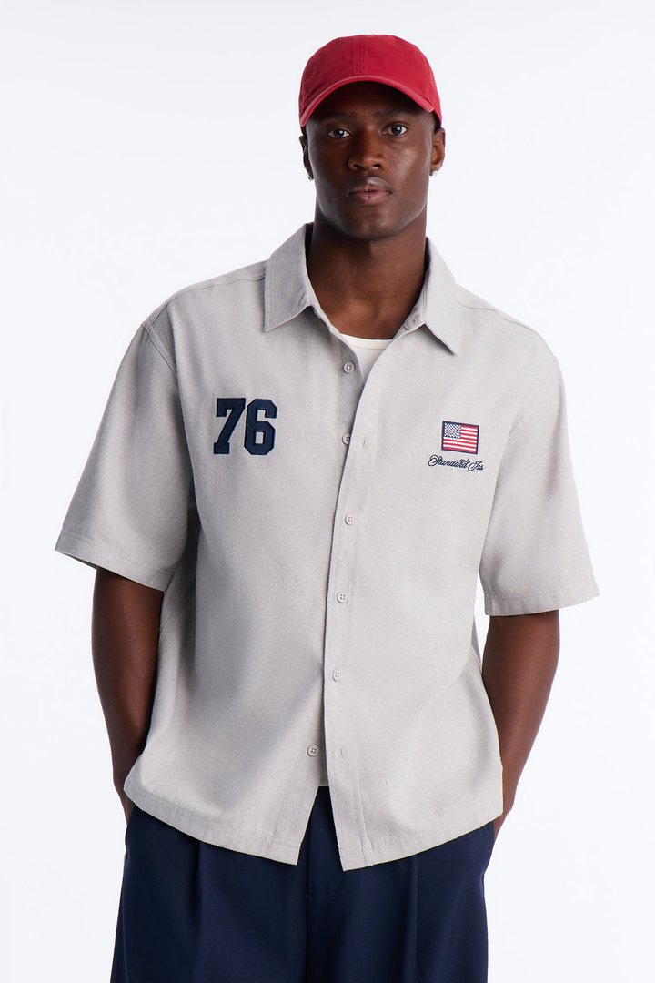 Only In The USA 76' Button Up Shirt - Grey
