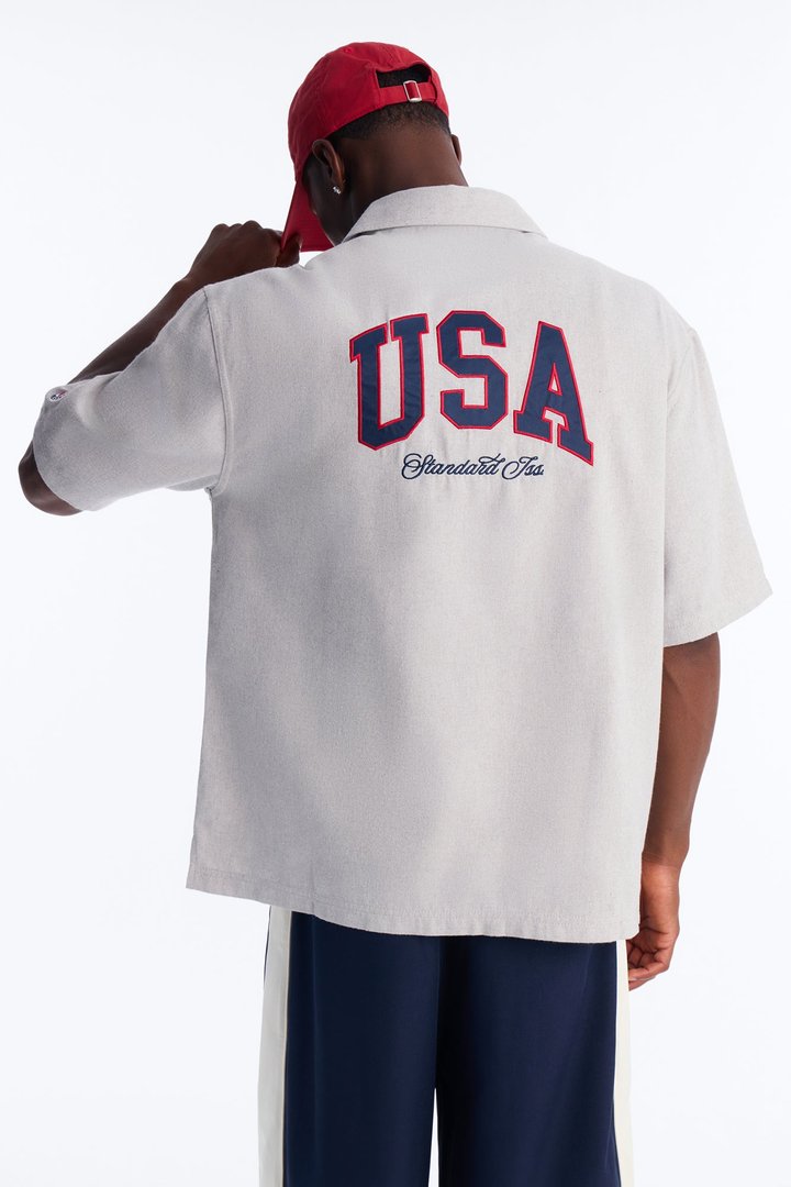 Only In The USA 76' Button Up Shirt - Grey