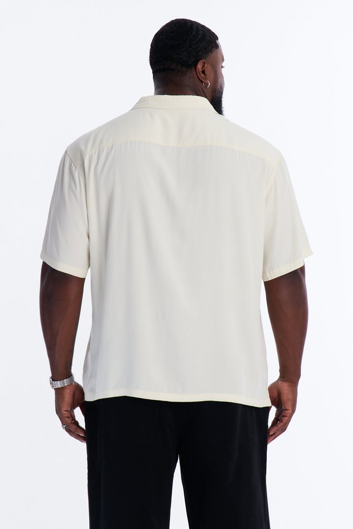 Heavenly Mindset Relaxed Cuban Collar Button Up Shirt - Cream/combo