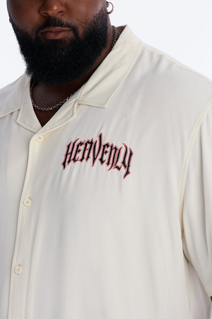 Heavenly Mindset Relaxed Cuban Collar Button Up Shirt - Cream/combo