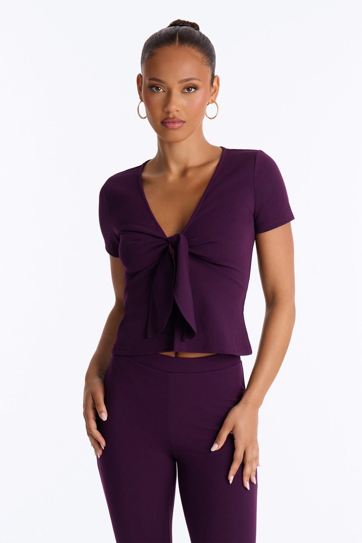 Annaline Tie Front Capri Pant Set - Eggplant