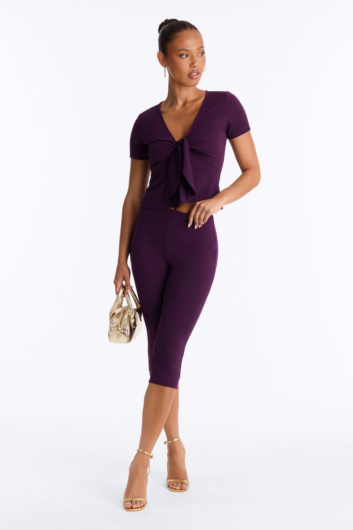 Annaline Tie Front Capri Pant Set - Eggplant