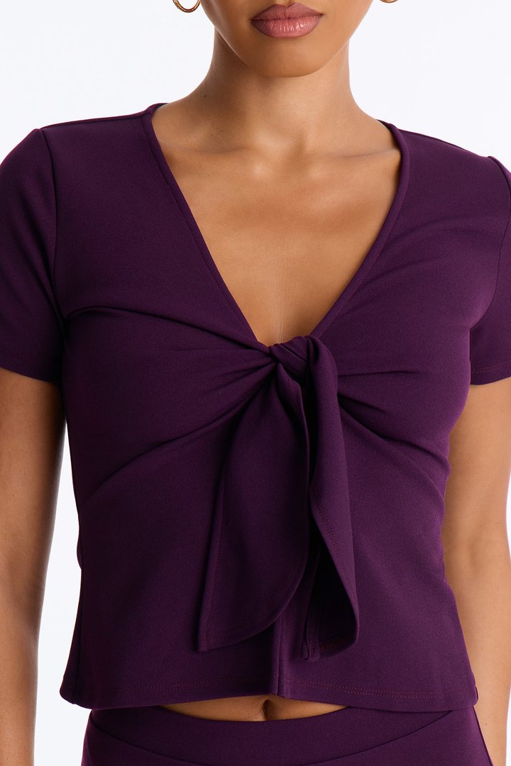 Annaline Tie Front Capri Pant Set - Eggplant