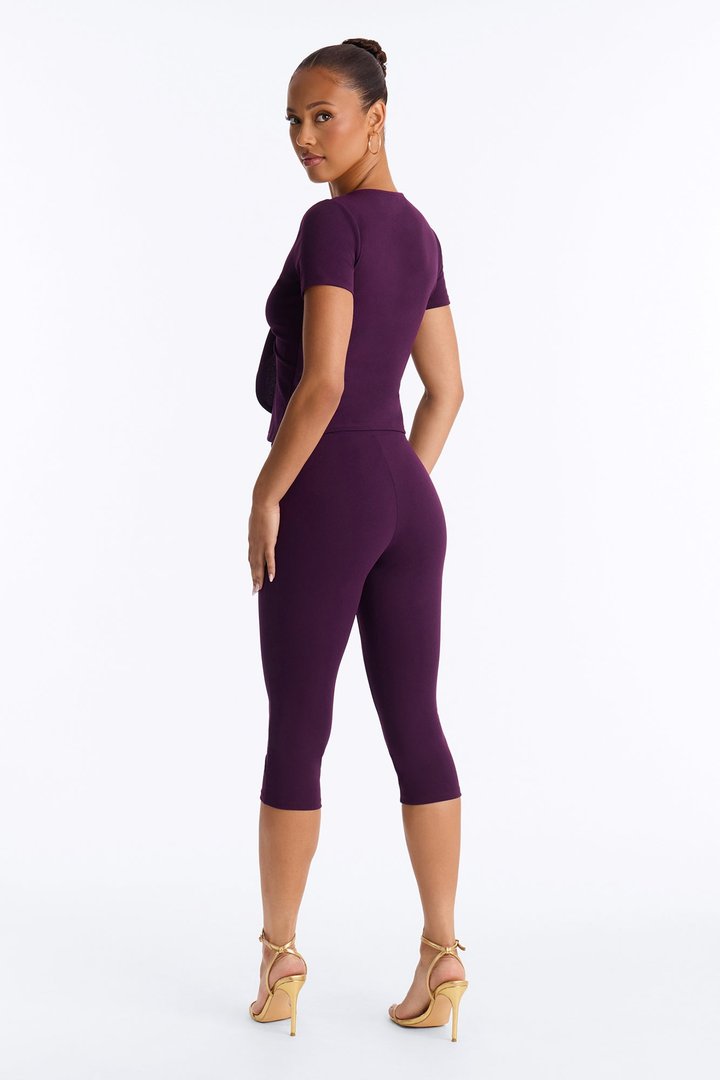 Annaline Tie Front Capri Pant Set - Eggplant