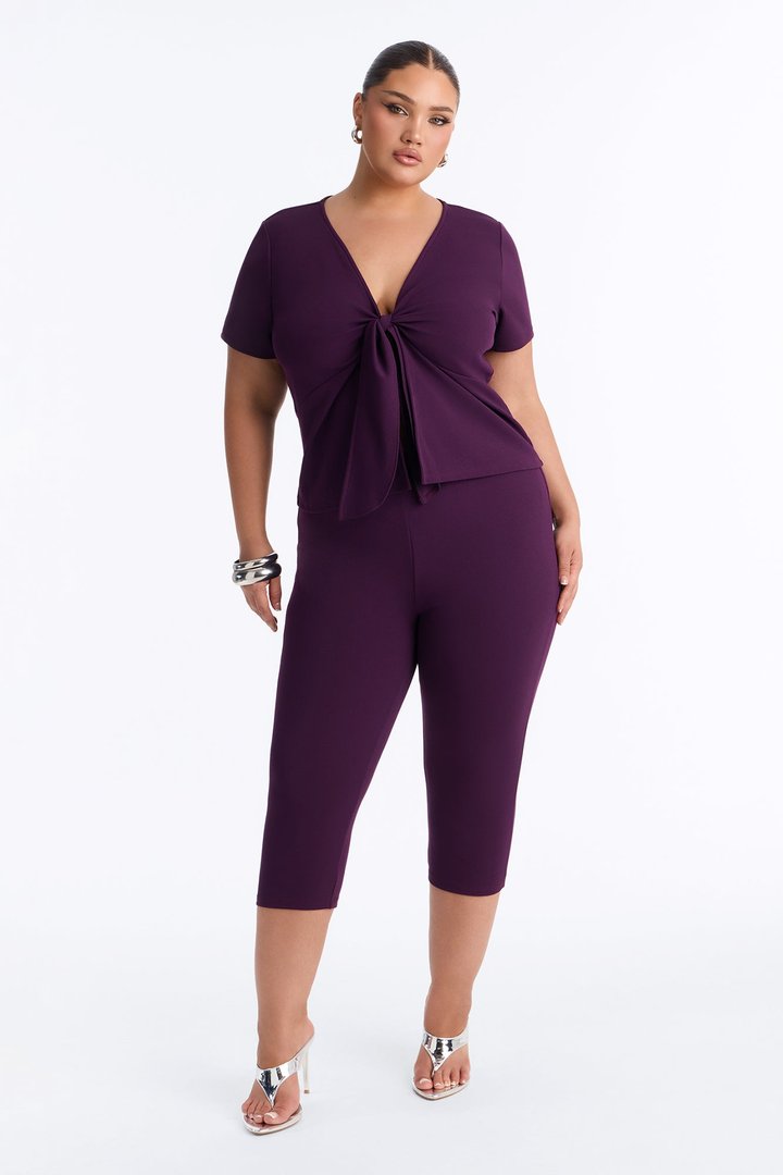 Annaline Tie Front Capri Pant Set - Eggplant