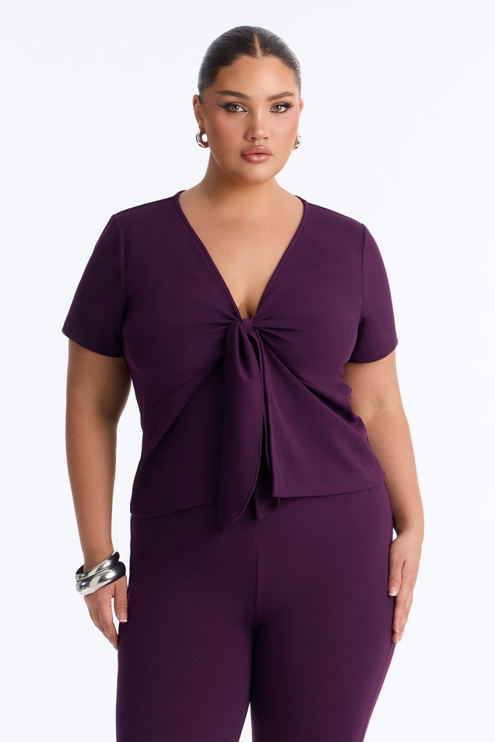 Annaline Tie Front Capri Pant Set - Eggplant