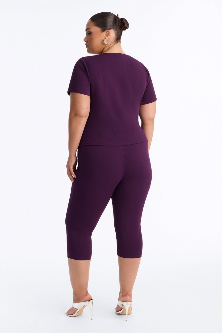 Annaline Tie Front Capri Pant Set - Eggplant