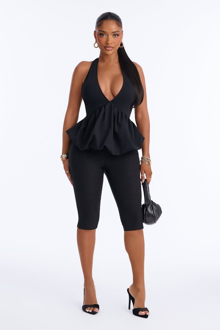Girl Brunch Bubble Hem Halter Top - Black