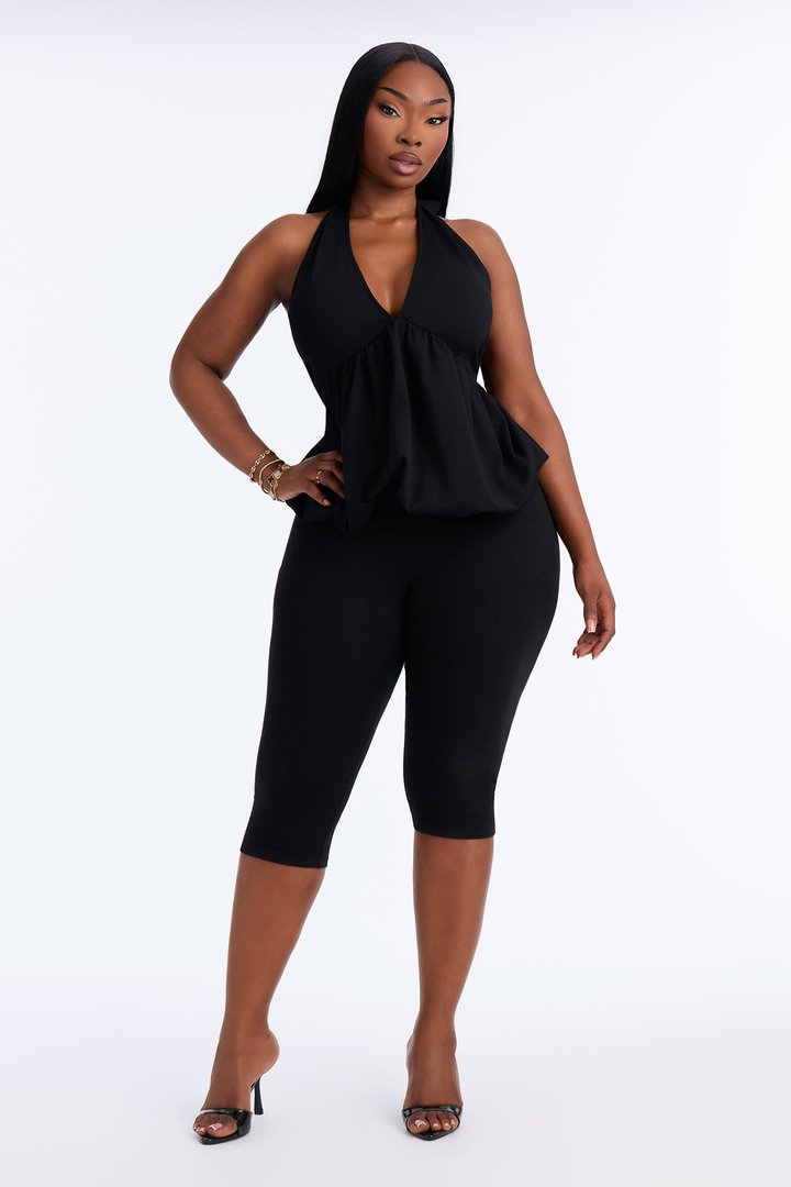 Girl Brunch Bubble Hem Halter Top - Black