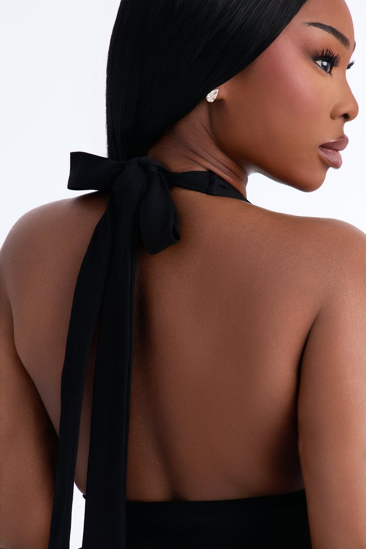 Girl Brunch Bubble Hem Halter Top - Black
