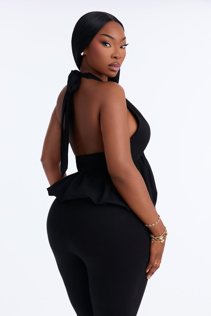 Girl Brunch Bubble Hem Halter Top - Black