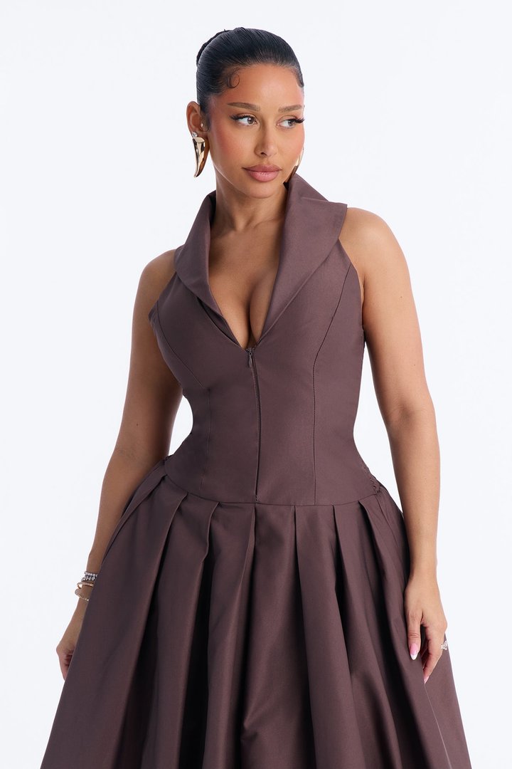 Liliana Bubble Maxi Dress - Brown