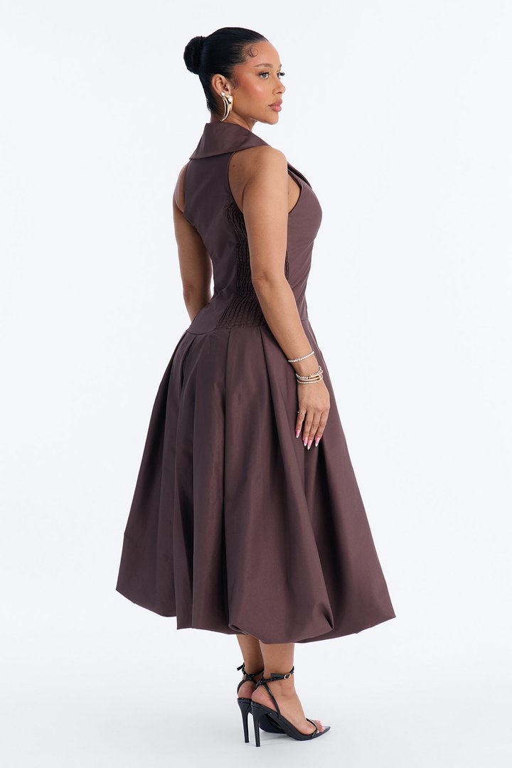 Liliana Bubble Maxi Dress - Brown