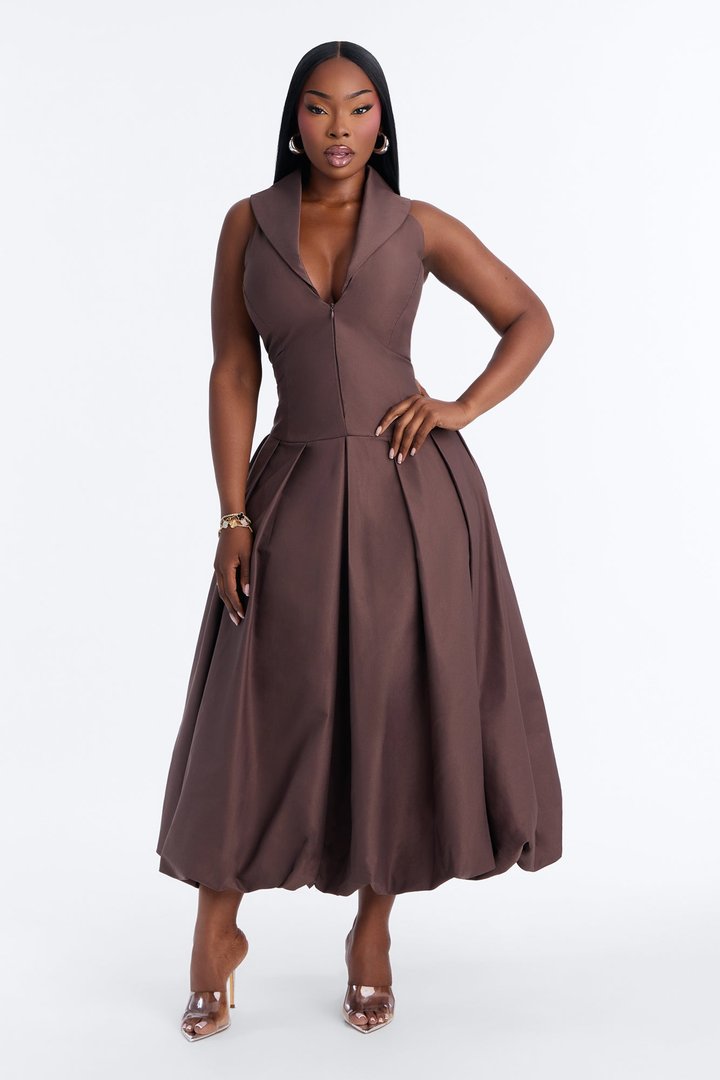 Liliana Bubble Maxi Dress - Brown
