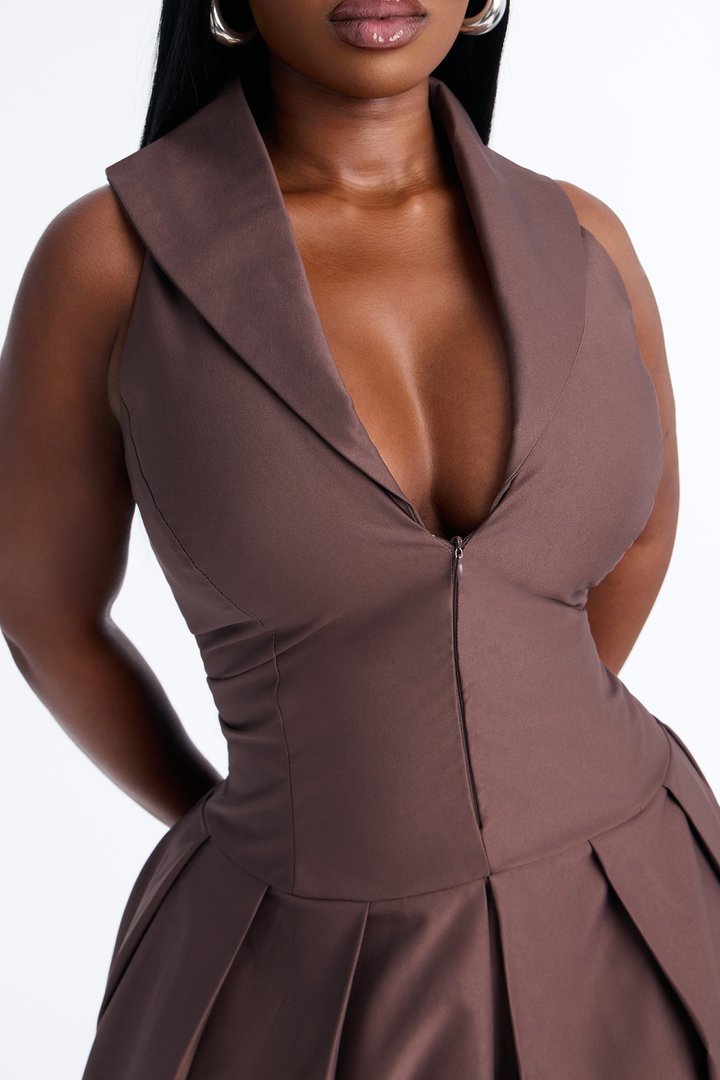 Liliana Bubble Maxi Dress - Brown