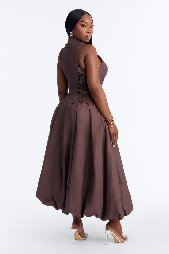 Liliana Bubble Maxi Dress - Brown