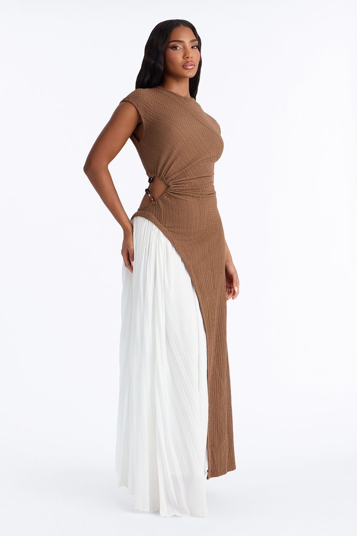 Ivy Cut Out Maxi Dress - Brown/combo