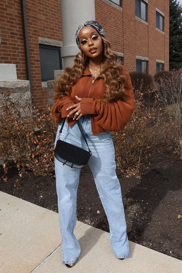 Cozy Girl Zip Front Cropped Cardigan Sweater - Chestnut