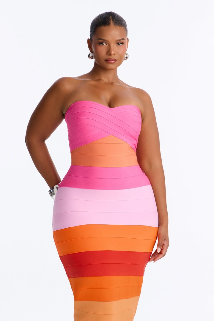 Major Moment Colorblock Bandage Maxi Dress - Pink/combo