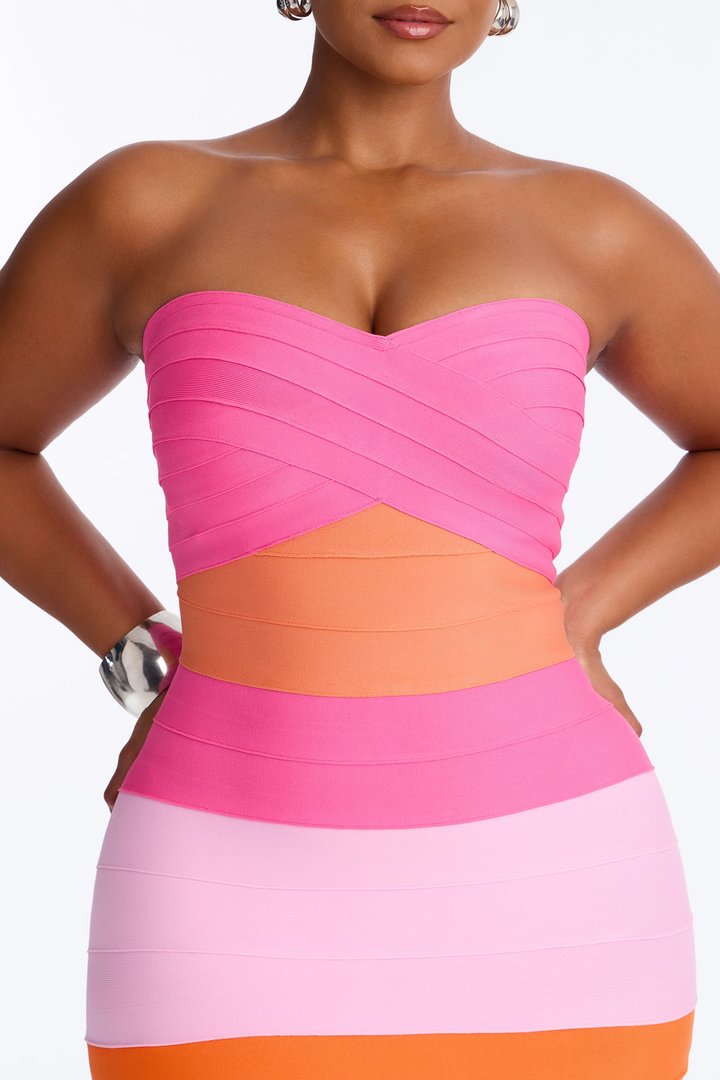 Major Moment Colorblock Bandage Maxi Dress - Pink/combo