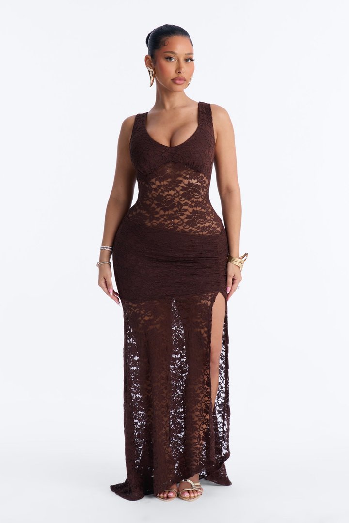 Skye Lace Maxi Dress - Chocolate
