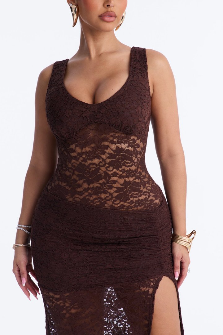 Skye Lace Maxi Dress - Chocolate