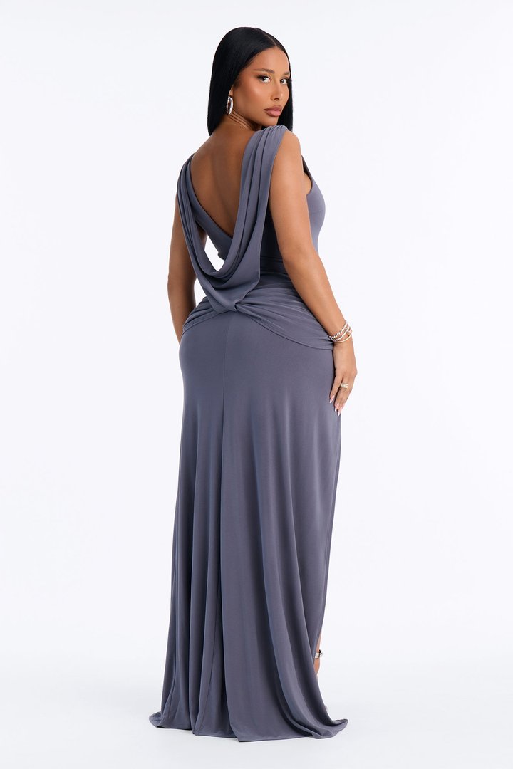 Stay Late Draped Maxi Dress - Slate Grey