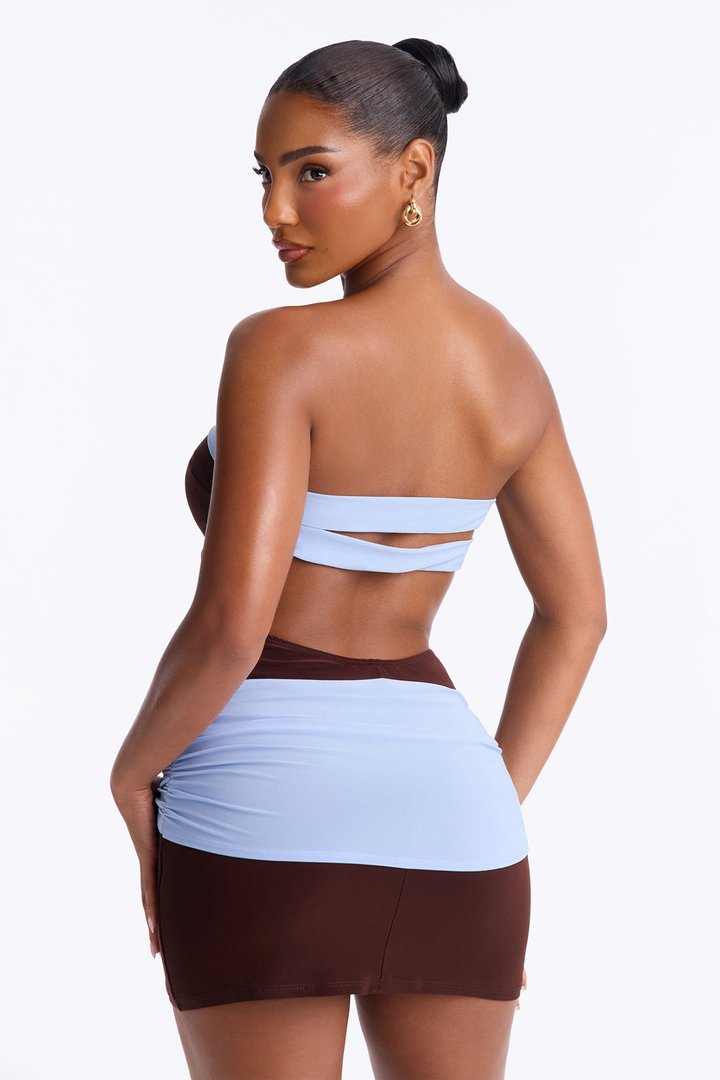 Angelica Contrast Trim Strapless Mini Dress - Brown/combo