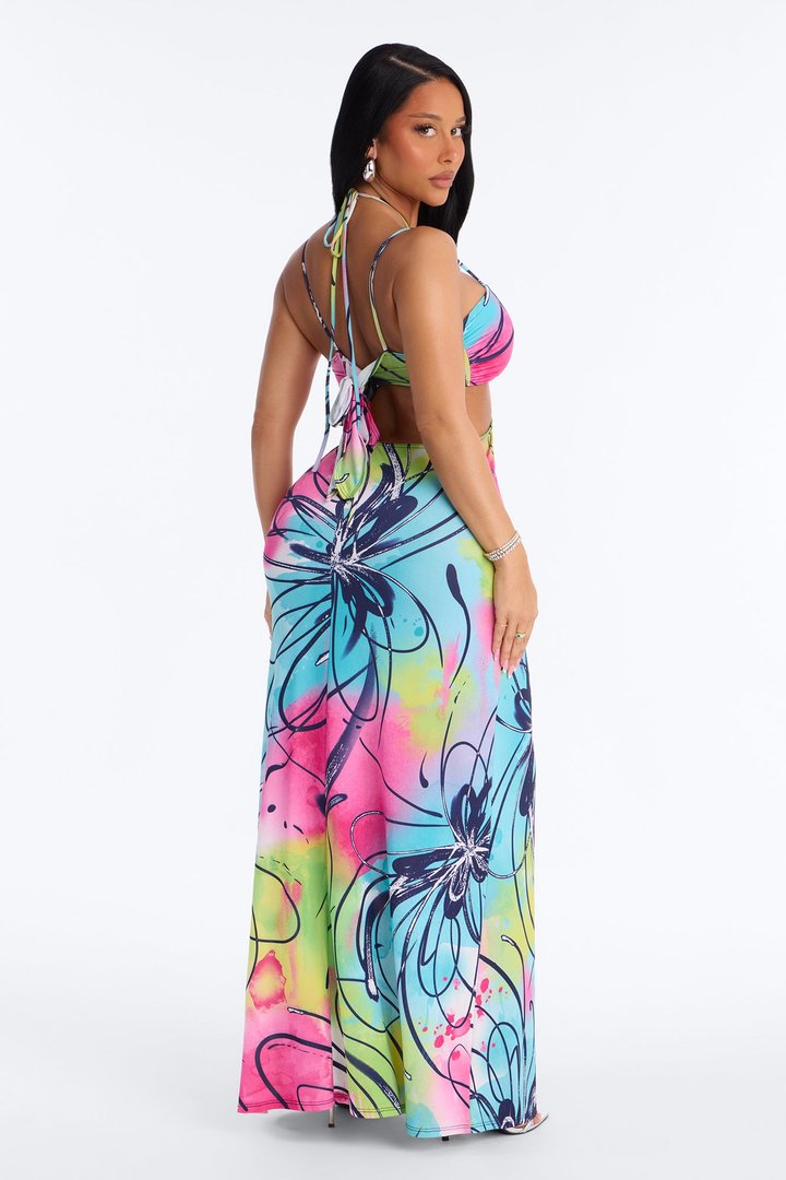 Breaking Necks Cut Out Maxi Dress - Blue/combo
