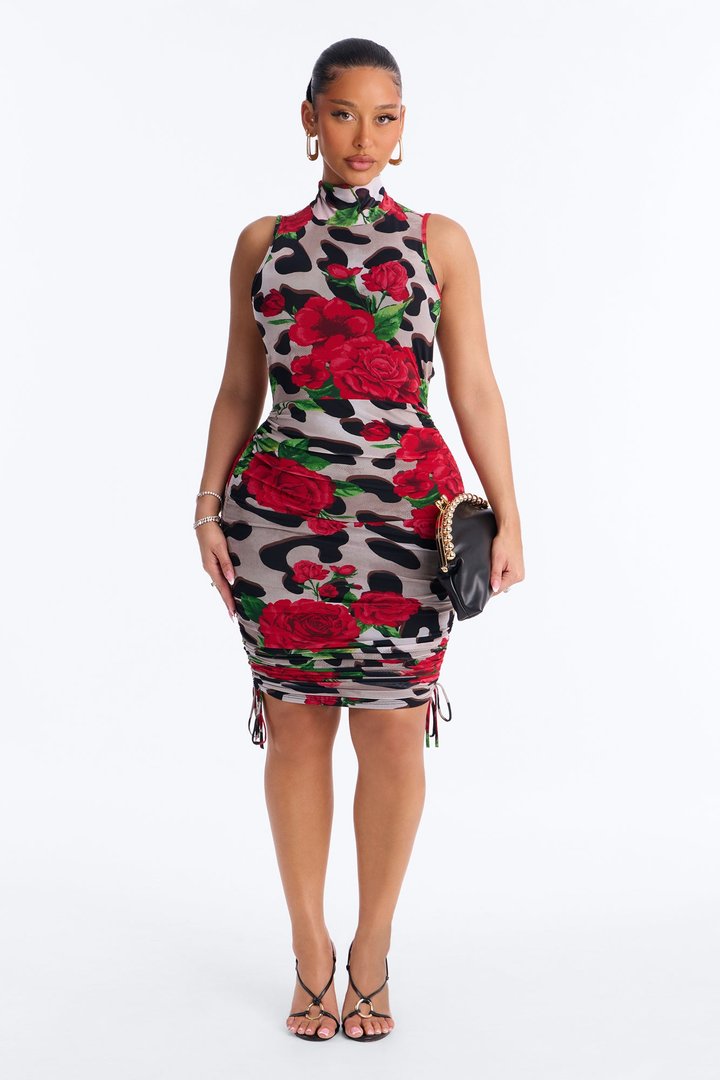 Rosie Mesh Midi Dress - Black/combo