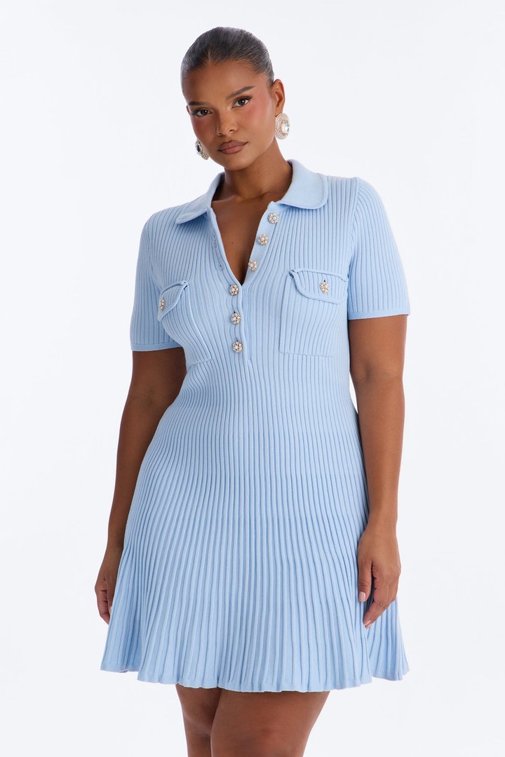 Adelina Sweater Mini Dress - Light Blue