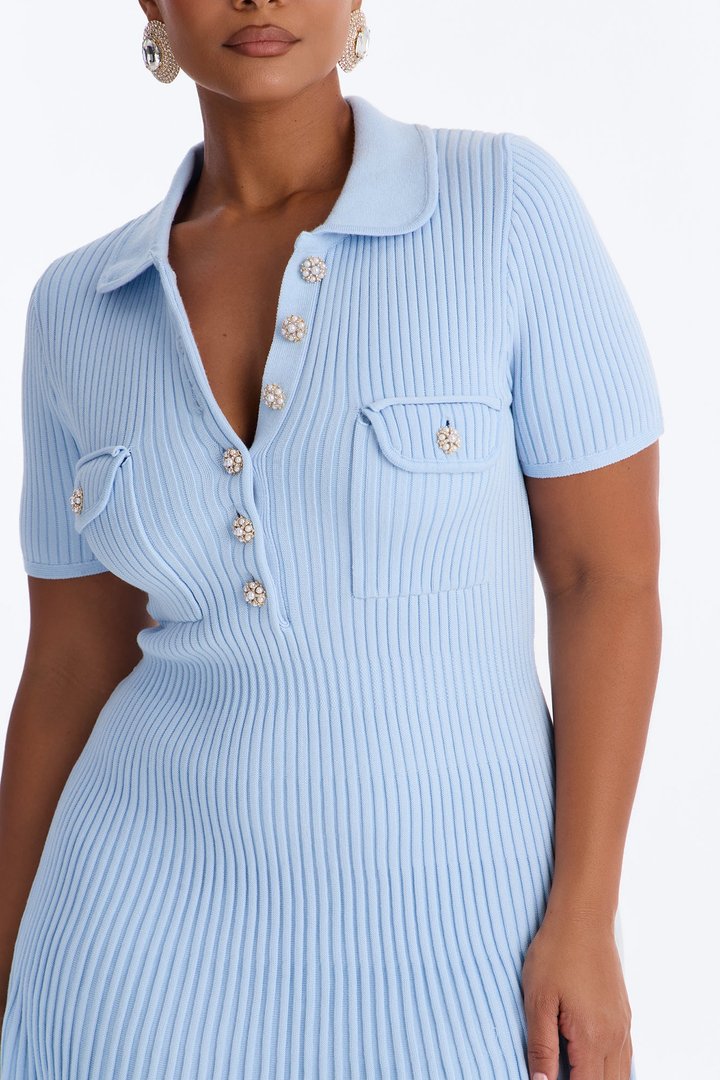 Adelina Sweater Mini Dress - Light Blue
