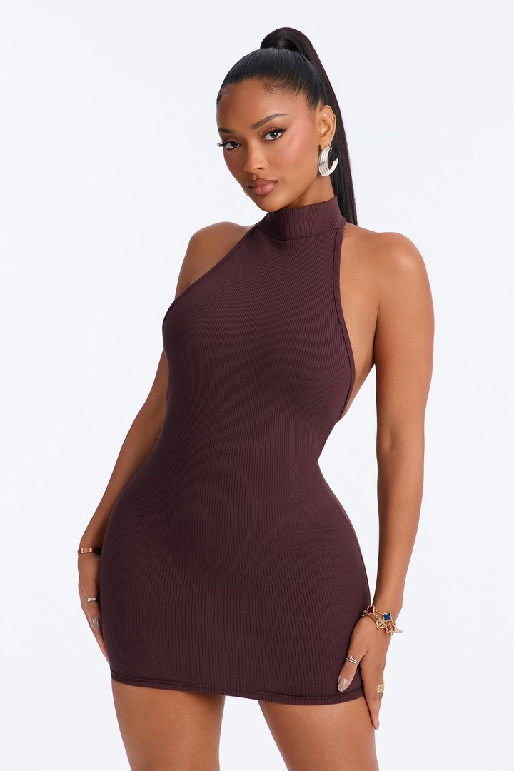 Cassandra Snatched Mini Dress - Chocolate