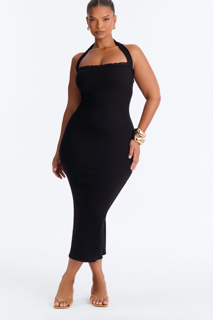 Mallory Halter Snatched Midi Dress - Black