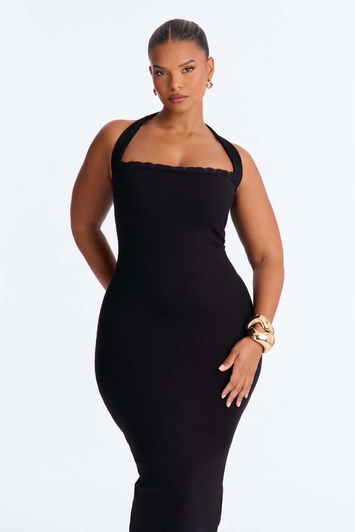 Mallory Halter Snatched Midi Dress - Black