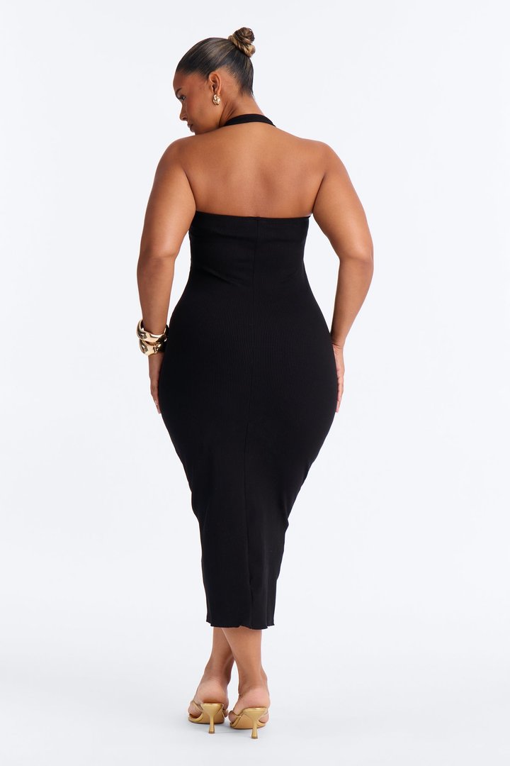 Mallory Halter Snatched Midi Dress - Black