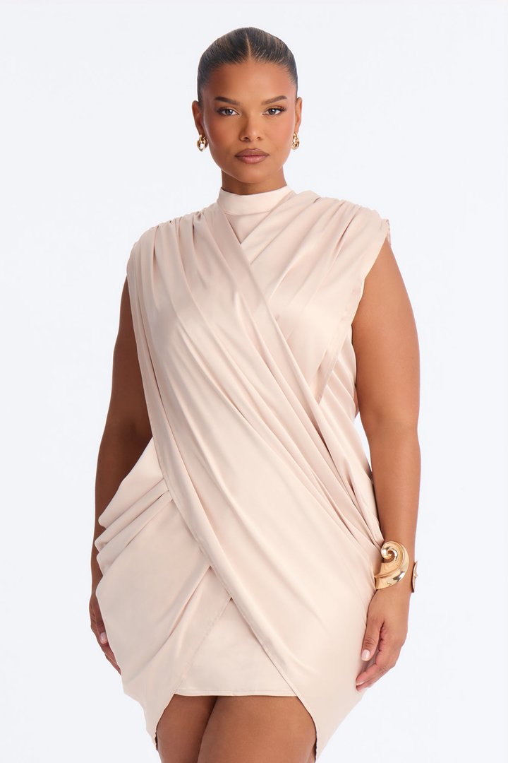 Lilou Draped Satin Mini Dress - Champagne