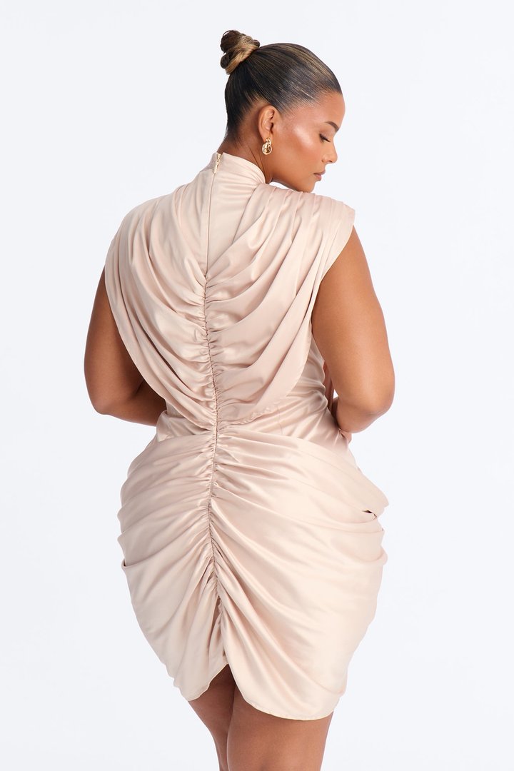 Lilou Draped Satin Mini Dress - Champagne