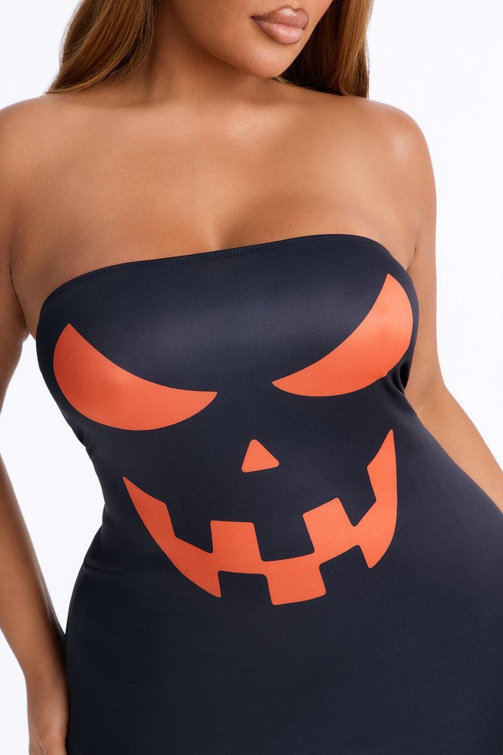 Lady Jacko Lantern Bodycon Mini Dress Halloween Costume - Black/Orange