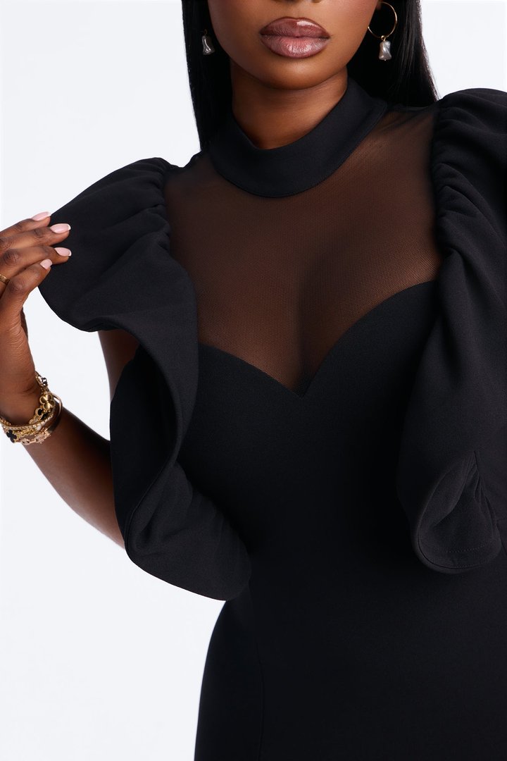 Living Richly Ruffle Midi Dress - Black